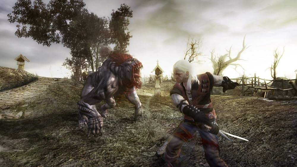 Geralt luchando contra monstruos en The Witcher 1
